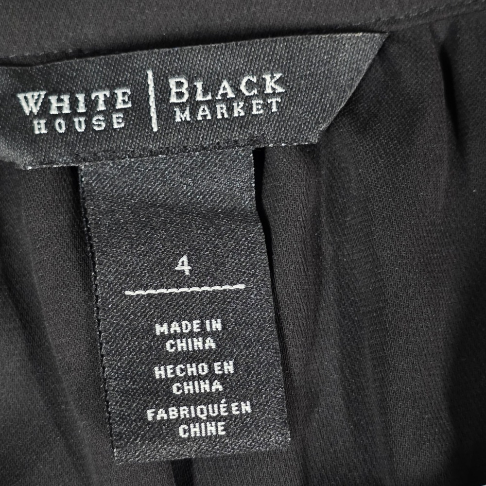 White House‎ Black Market Shift Dress Black Long Sleeve Drawstring LBD sz 4 WHBM - Picture 5 of 9